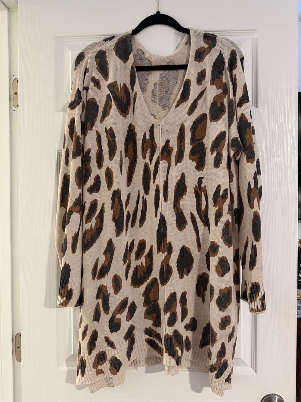 Leopard Print V-Neck Long Sweater Tunic